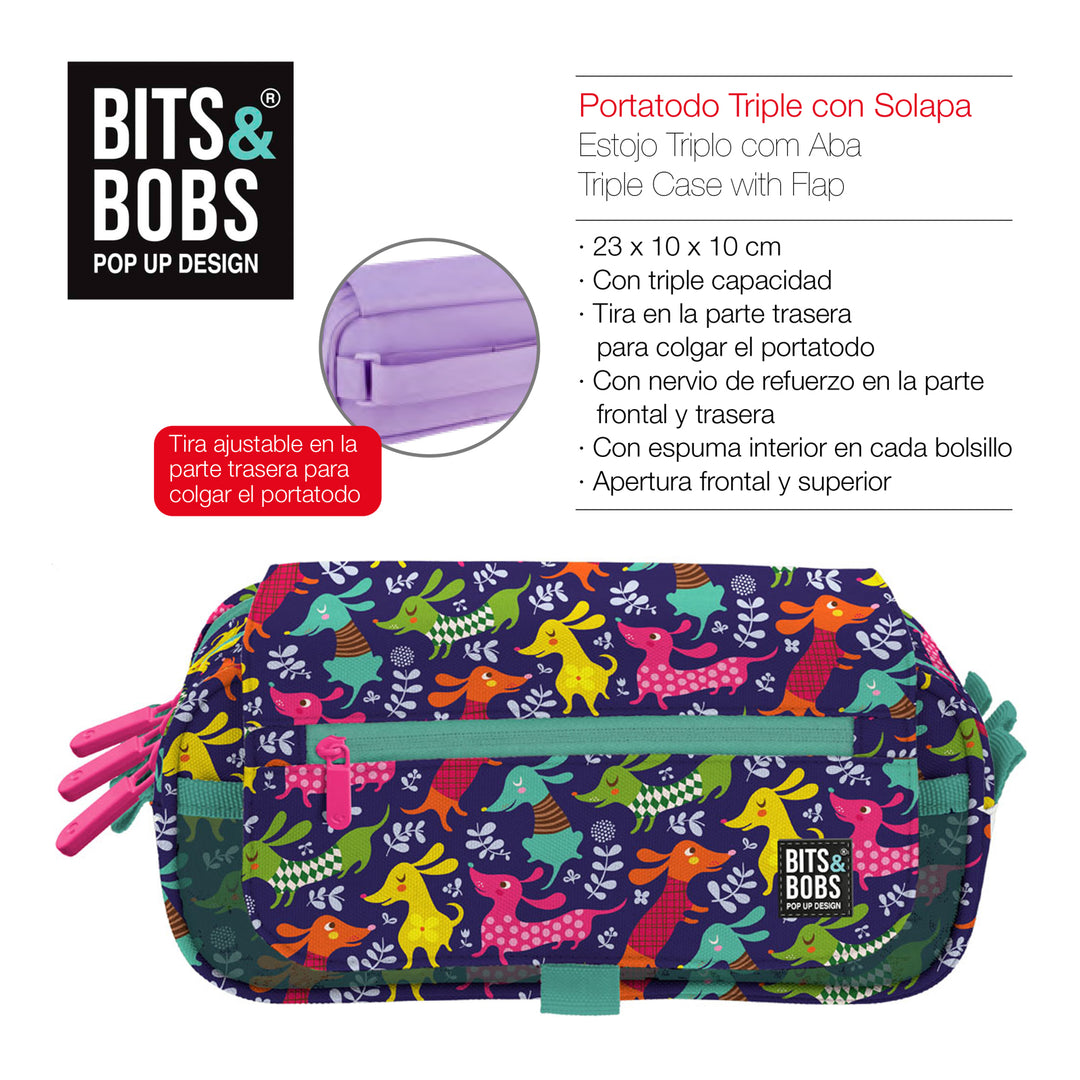 ColePack Design - Estuche Triple de 3 Cremalleras con Material Escolar Incluido. Dogs Party