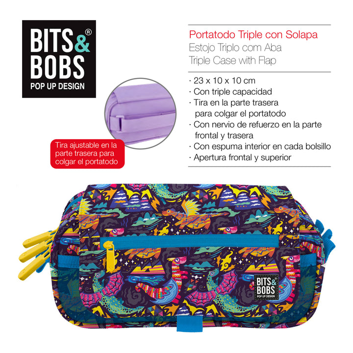 ColePack Design - Estuche Triple de 3 Cremalleras con Material Escolar Incluido. Dragons