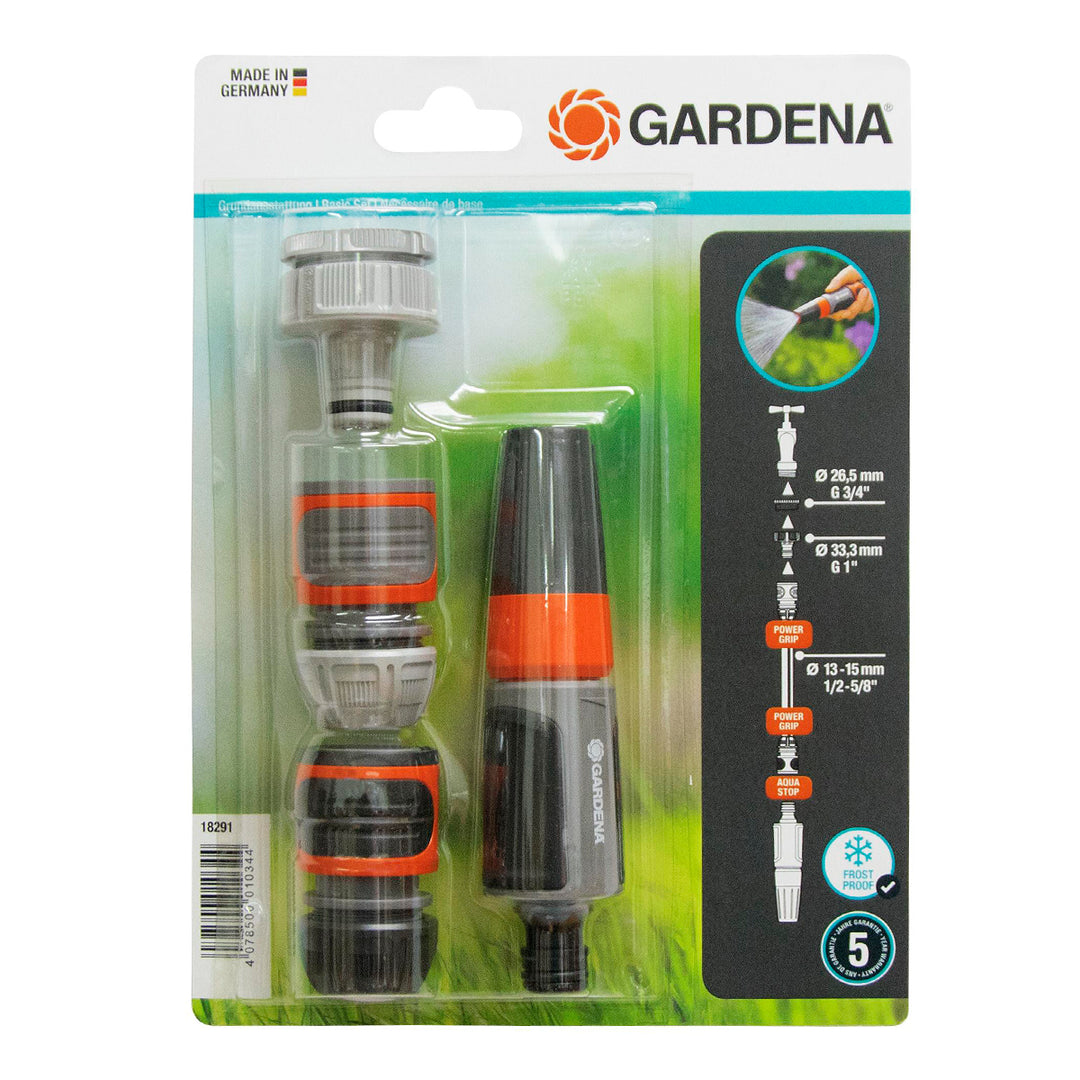 GARDENA System - Juego de Conectores y Boquilla para Mangueras de 1/2" y 5/8"