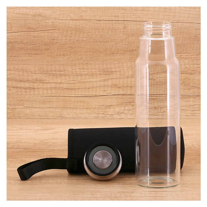 IRIS Boho - Botella de Agua 0.55L en Vidrio con Funda Neopreno, Negro