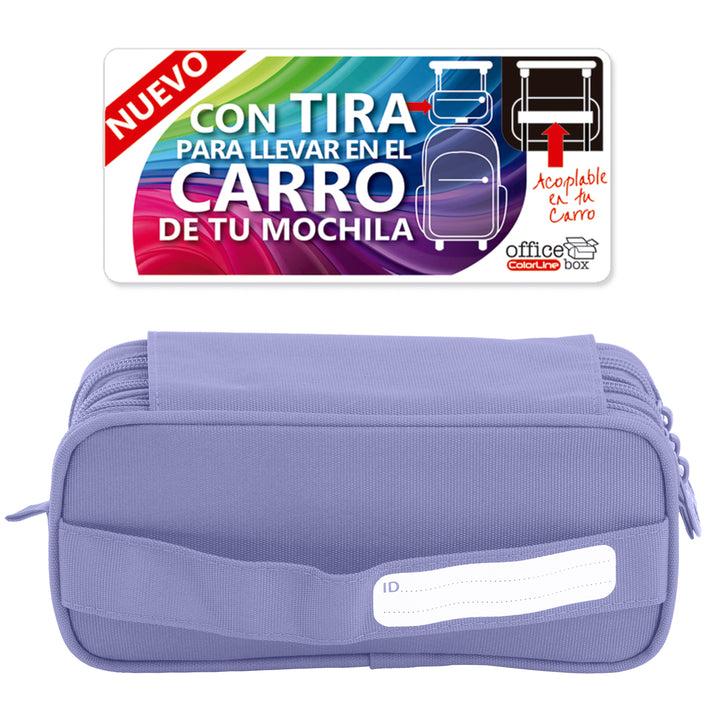 Estuche Escolar Triple Portatodo de Alta Capacidad con Tres Cremalleras. Violeta