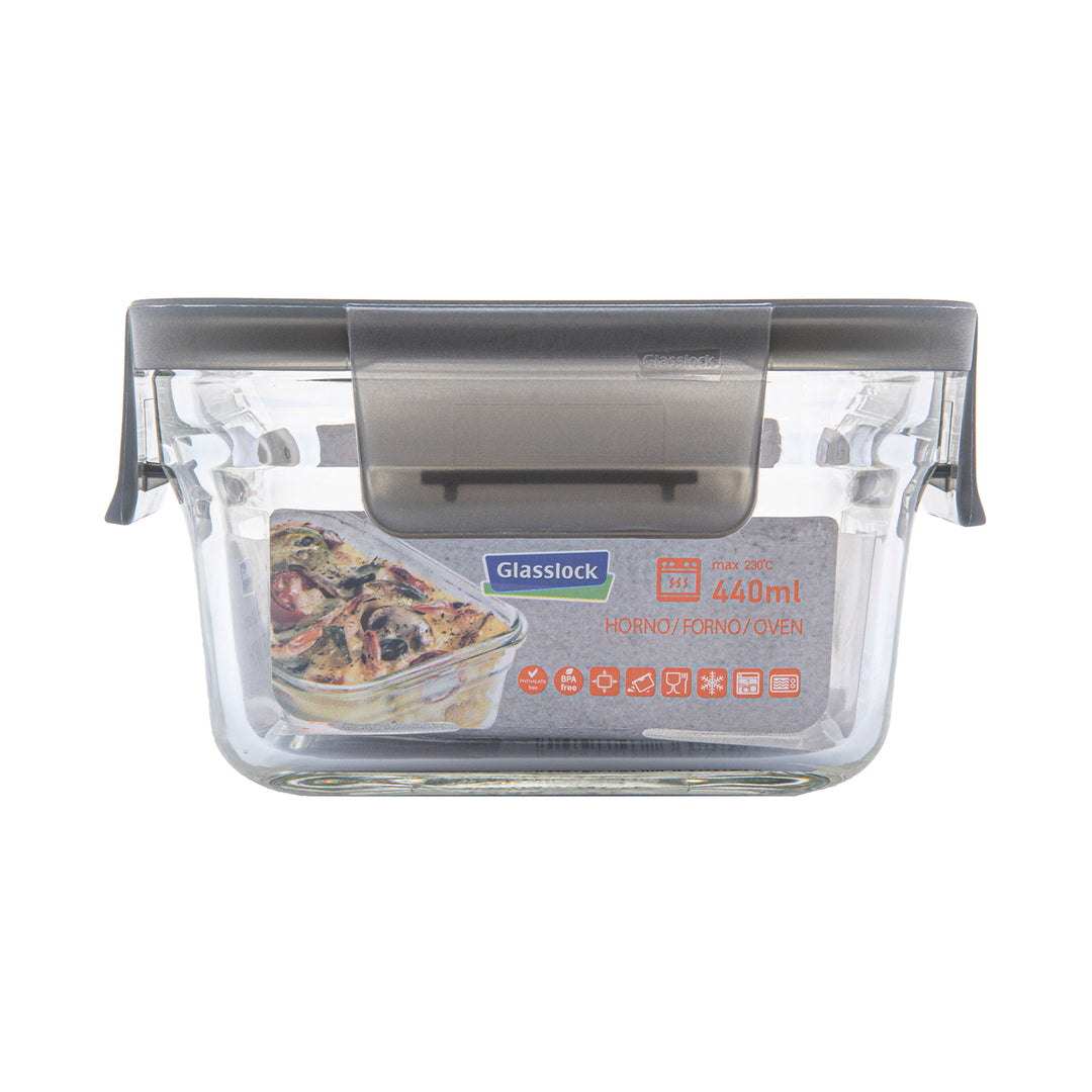 Glasslock Oven Smart - Recipiente Cuadrado 0.4L en Vidrio Templado. Apto Horno