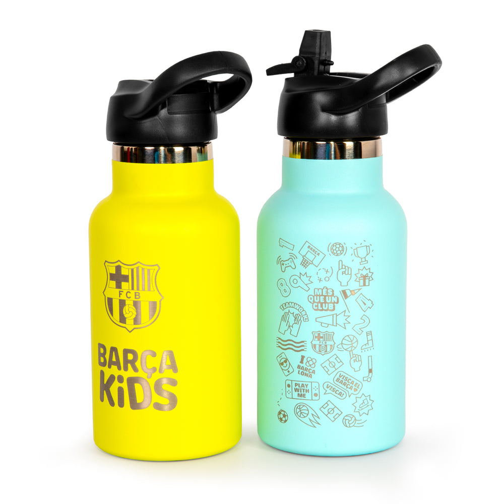 Runbott Barça Kids - Botella Térmica Infantil de 0.35L con Interior Cerámico y Tapón Deportivo. Cielo