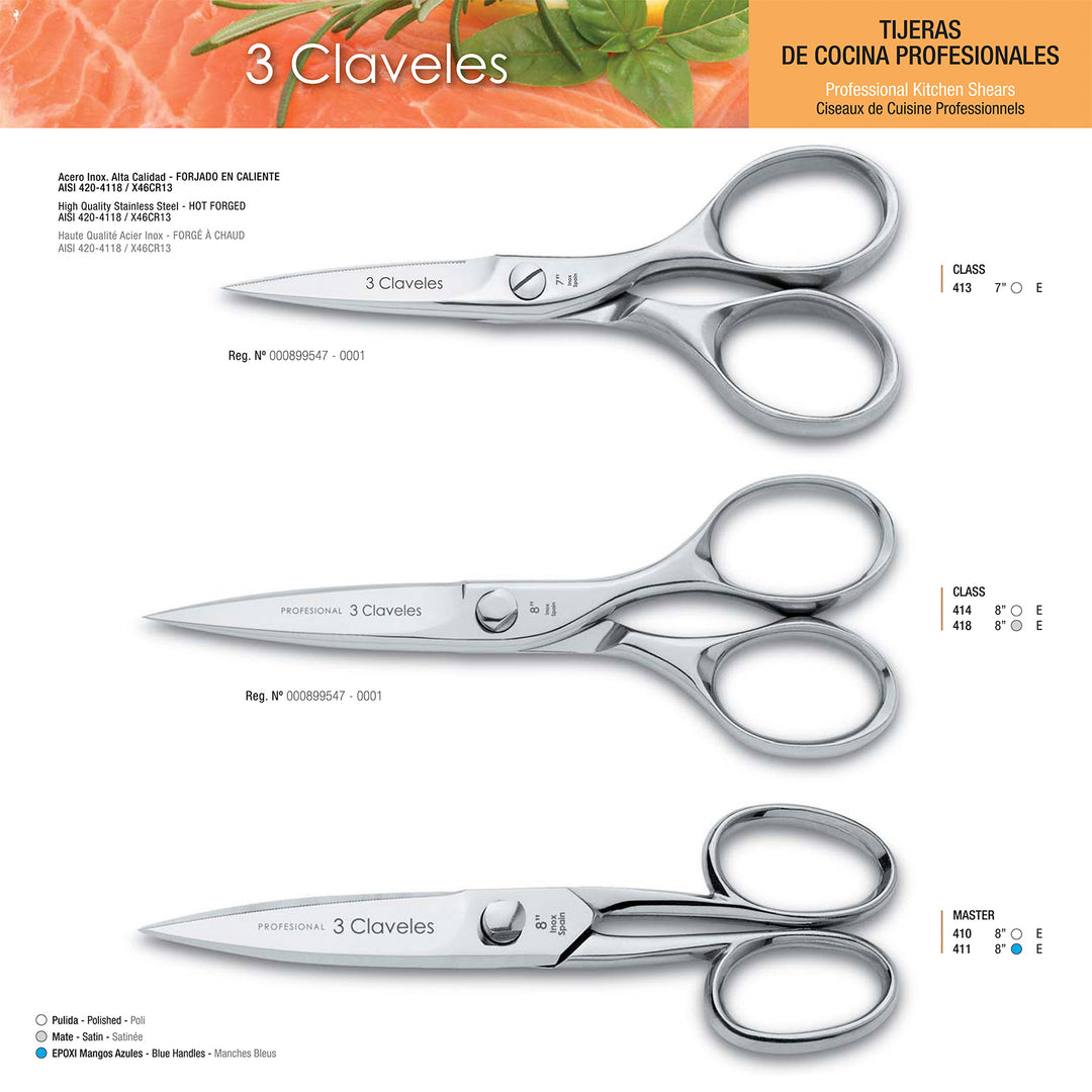 3 Claveles Profesional - Tijeras de Cocina Profesionales 8" 20 cm, Acero Forjado en Caliente