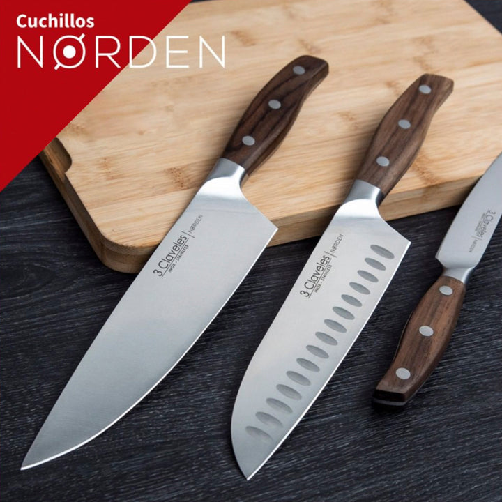 3 Claveles Norden - Cuchillo Cocina Profesional 13 cm Acero Forjado y Mango de Roble