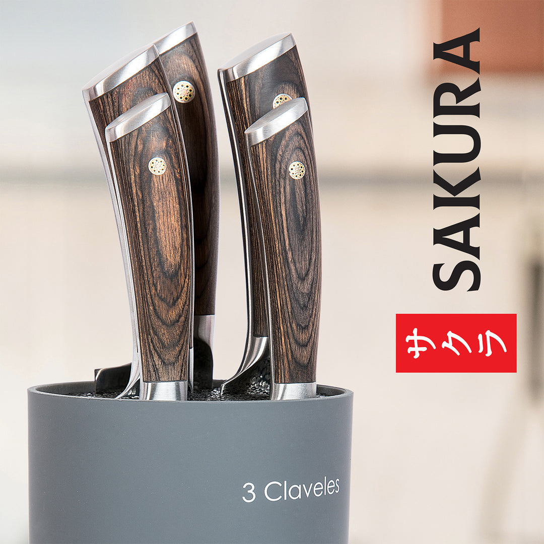 3 Claveles Sakura - Cuchillo Usuba 17 cm Acero Forjado con Hoja Martilleada