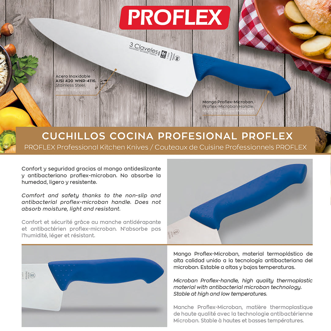 3 Claveles Proflex - Cuchillo Profesional Deshuesador 13 cm Microban. Azul