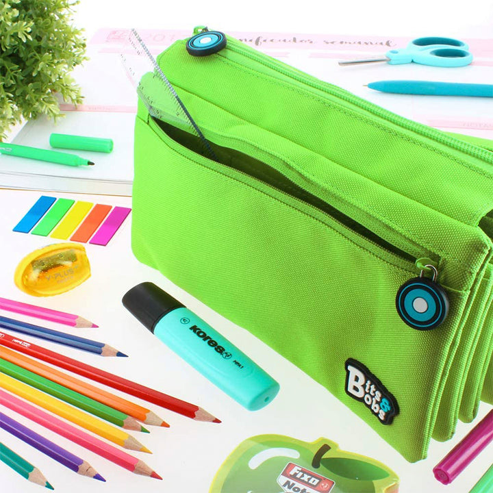 Grafoplás - Estuche Escolar Cuádruple de Alta Capacidad con Cuatro Cremalleras. Verde