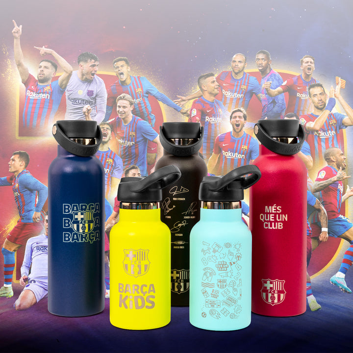 Runbott Barça Kids - Botella Térmica Infantil de 0.35L con Interior Cerámico y Tapón Deportivo. Lima