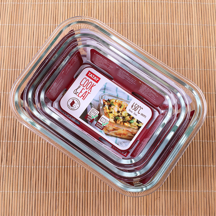 TATAY Cook & Eat - Recipiente Rectangular en 1.1L en Vidrio Borosilicato. Apto Horno