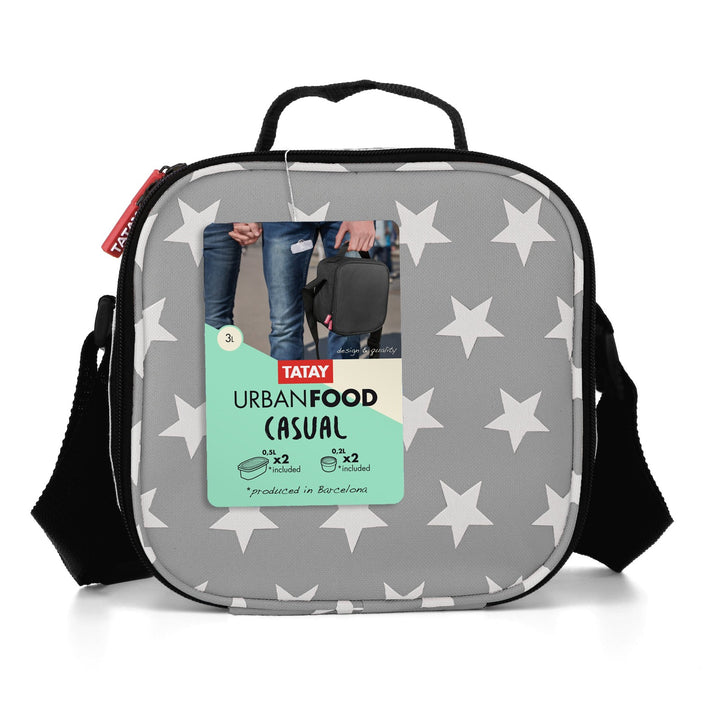 TATAY Urban Food Casual - Bolsa Térmica Porta Alimentos 3L con Recipientes, Stars Grey