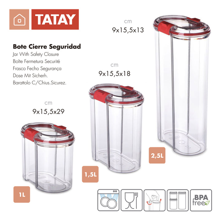 TATAY - Bote de Cocina 2.5L para Alimentos en Seco con Cierre de Seguridad