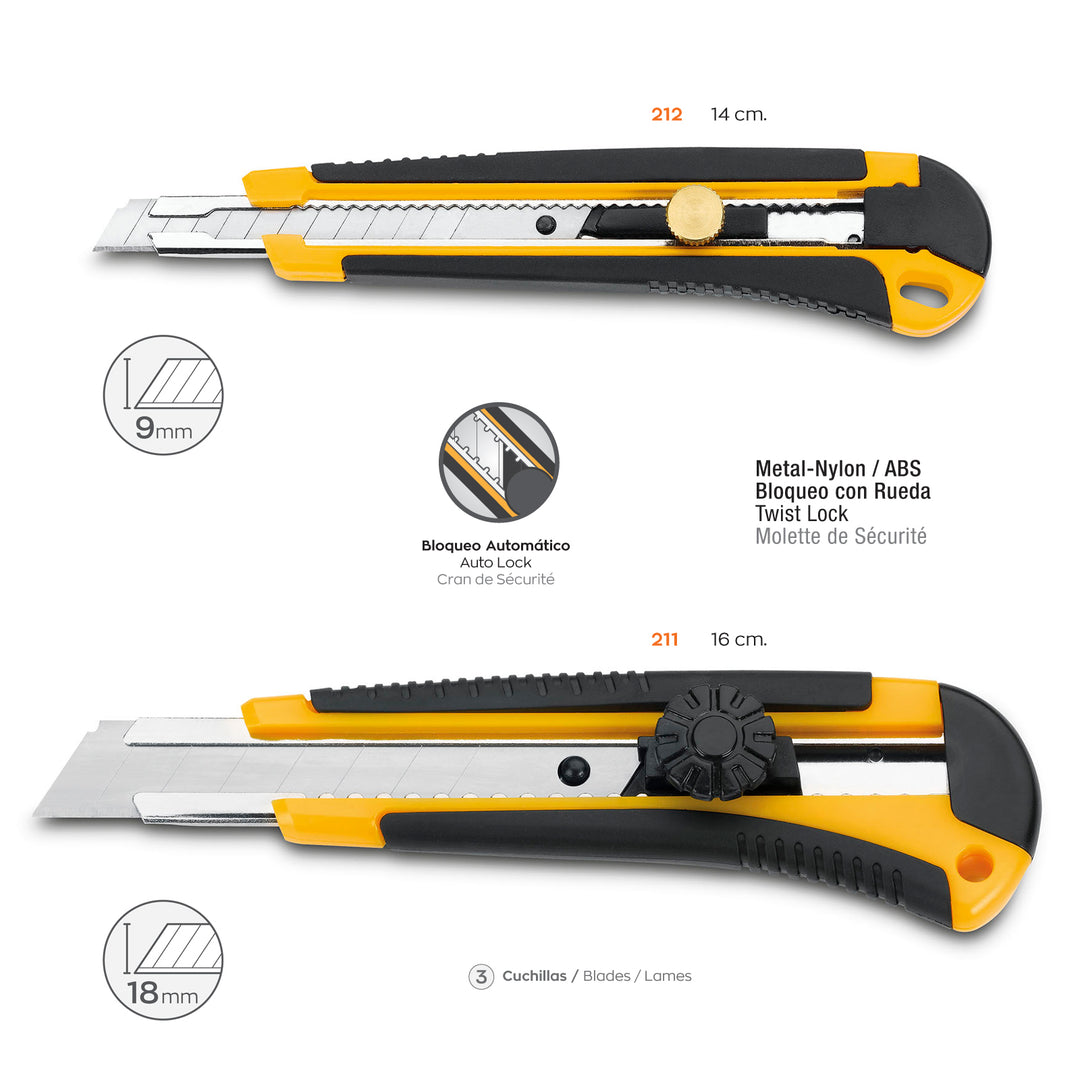 3 Claveles 00211 - Cutter Alto Rendimiento Metálico con Armazón Nylon/ABS