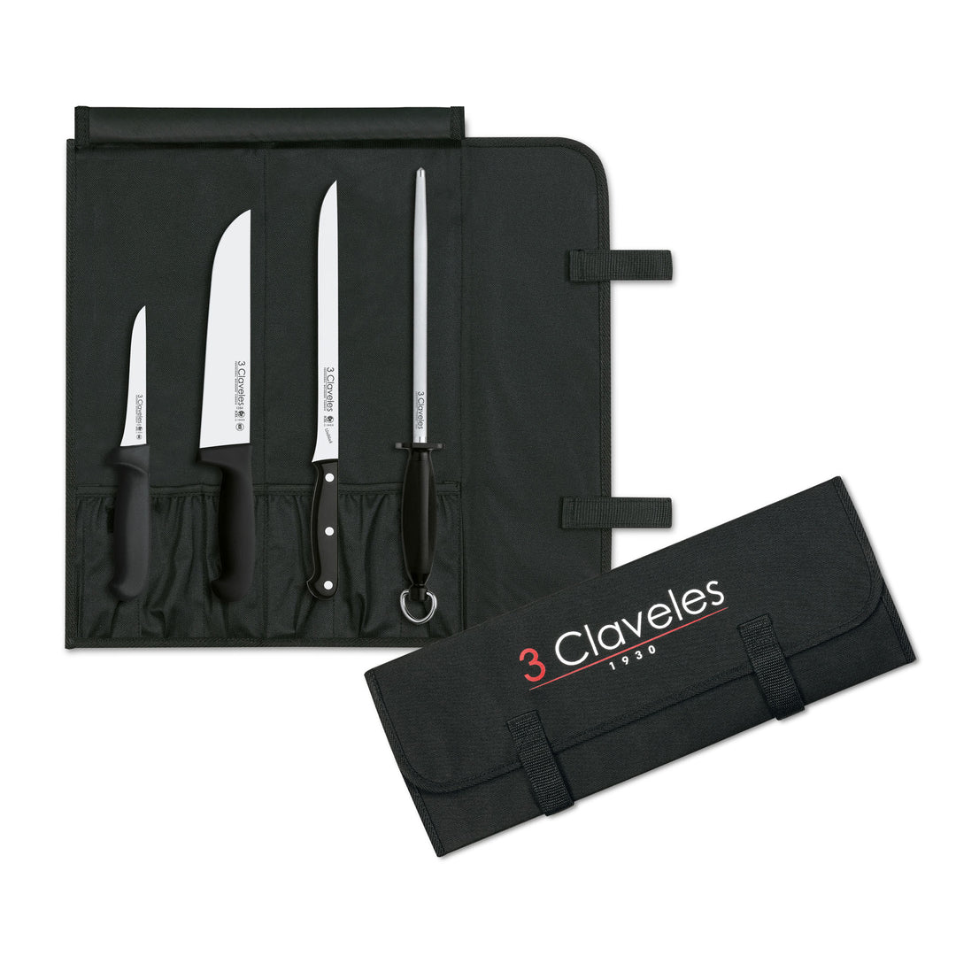 3 Claveles - Estuche de Loneta Profesional Enrollable con Velcro para 6 Cuchillos