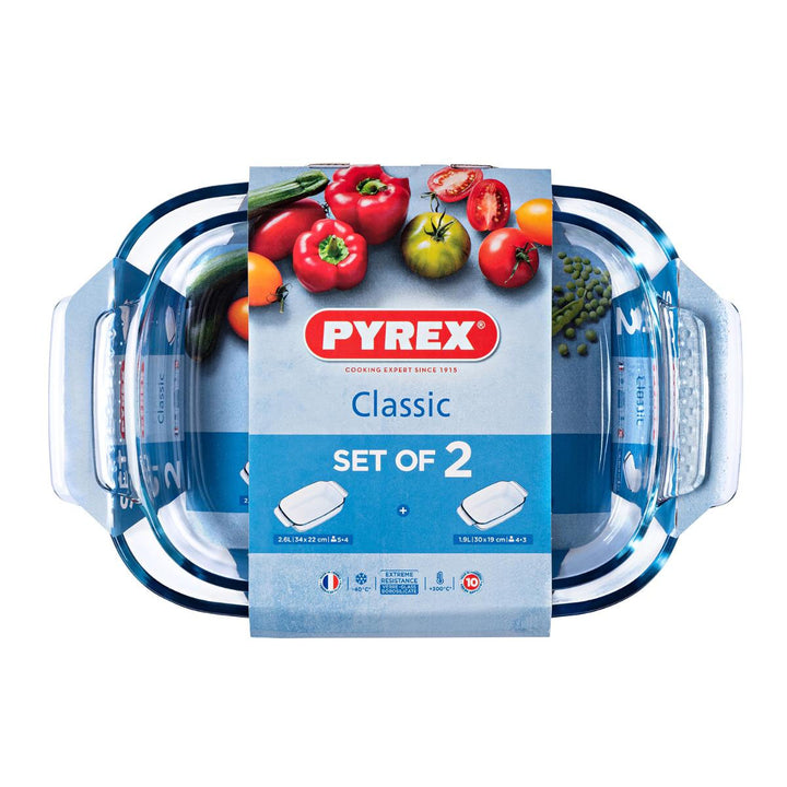 PYREX Classic - Set de 2 Fuente Rectangulare en Boro, Apto para Horno