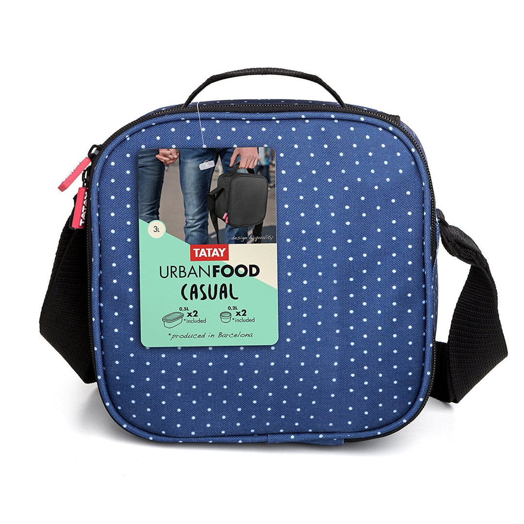 TATAY Urban Food Casual - Bolsa Térmica Porta Alimentos 3L con Recipientes, Dots Azul