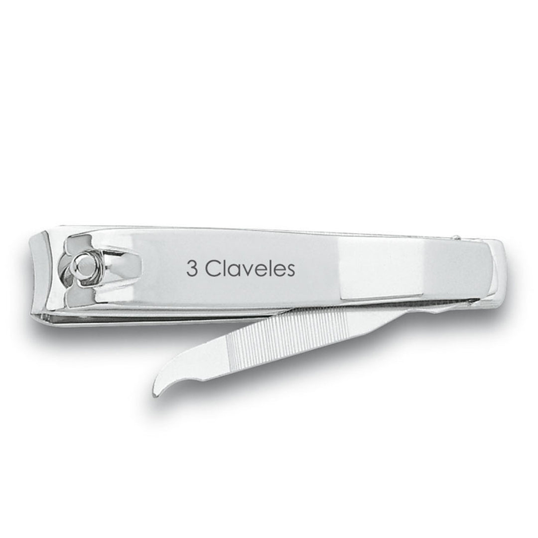 3 Claveles - Lote 3 Cortaúñas Cromados Con Lima Para Manos y Pies. Acabado Metálico
