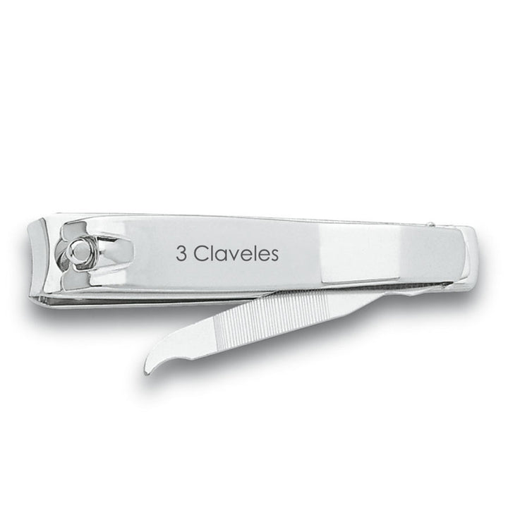 3 Claveles - Lote 3 Cortaúñas Cromados Con Lima Para Manos y Pies. Acabado Metálico