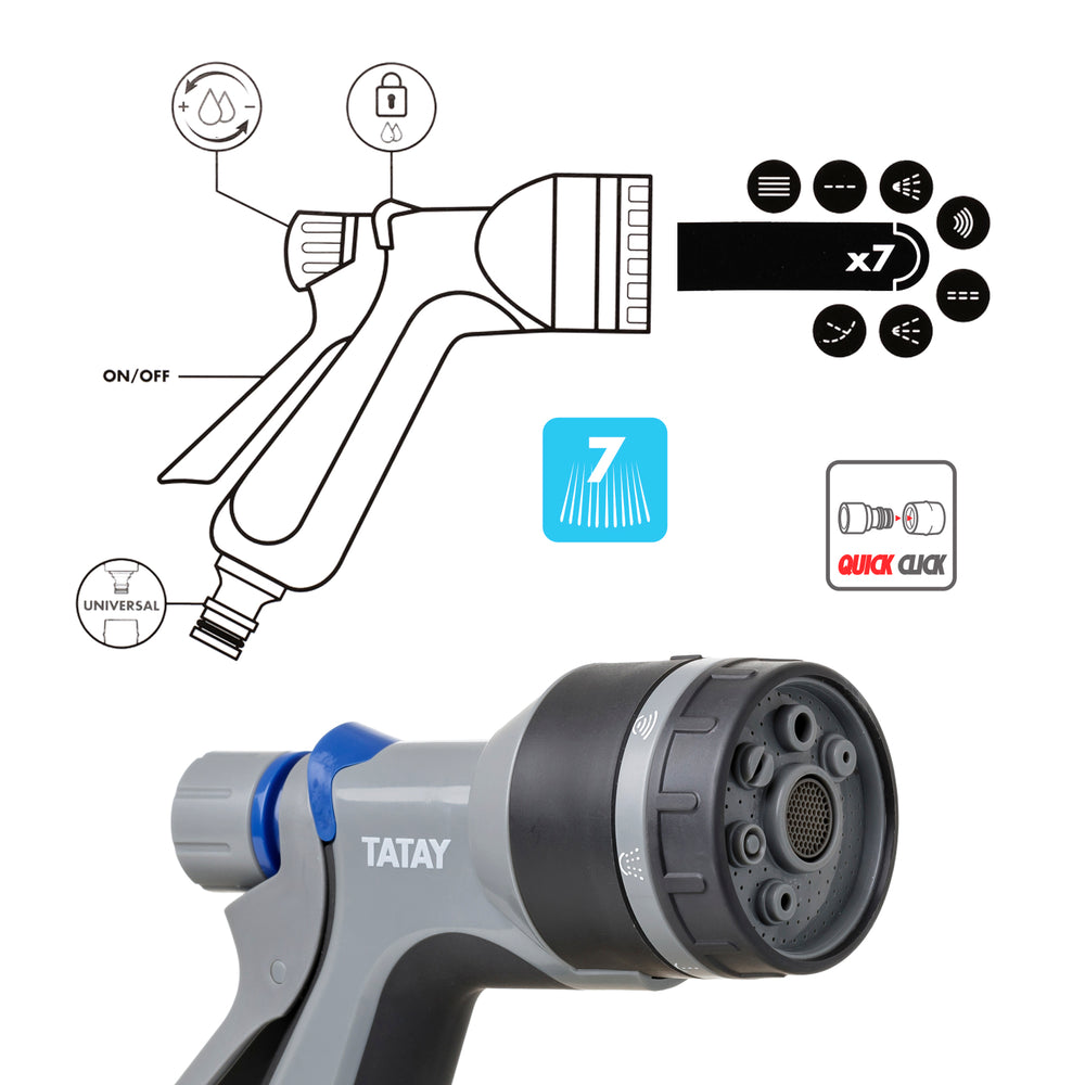 TATAY Premium - Pistola Universal 7 Posiciones para Mangueras de 1/2" y 5/8" Anti UV