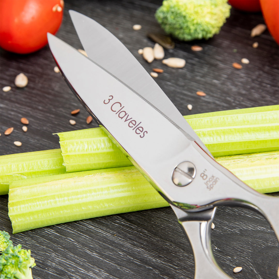 3 Claveles Gastro - Tijeras de Cocina Profesionales 8" 20 cm, Acero Forjado en Caliente