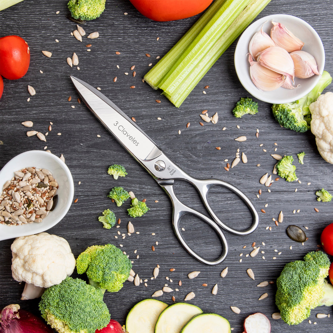 3 Claveles Gastro - Tijeras de Cocina Profesionales 8" 20 cm, Acero Forjado en Caliente