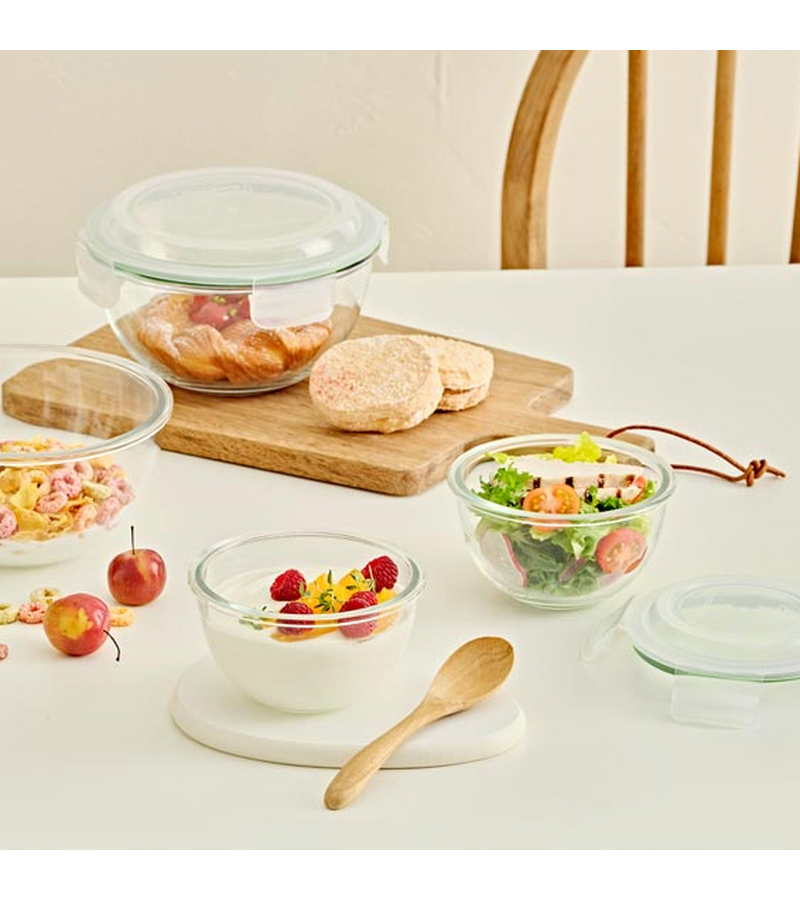 Glasslock Bowl - Ensaladera Hermética Redonda con Tapa de 0.4L en Vidrio Templado